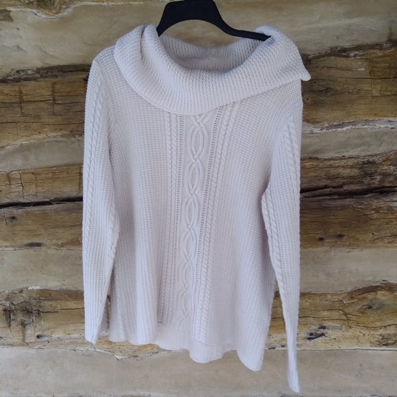 JEANNE PIERRE Sweaters - Jeanne Pierre Cream Cable Knit Cowl Neck Sweater Size Large